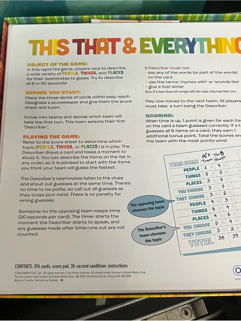 Outset This That & Everything Party Game 4+ Players Ages 12+ Sandtimer 2019